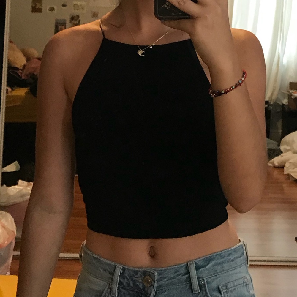 fitted black halter top NWT